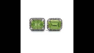 Emerald Cut Peridot & Diamond Rustic & Bright Shine Earrings in White Gold