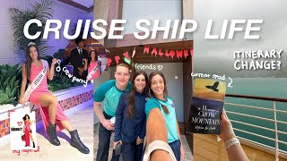 WHAT IT’S LIKE TO WORK ON A CRUISE SHIP 🛳️ work duties, halloween crew party, changing itinerary?!