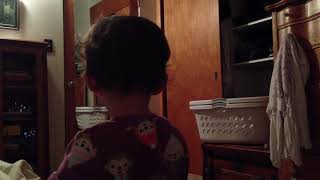 Funny toddler not letting dad into room