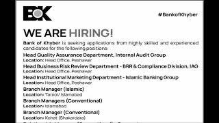 Bank of Khyber Jobs September 2024 Apply Online Relationship Branch Managers & Others Latest