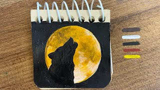 full moon painting | howling wolf on the moonlight acrylic painting | mini painting