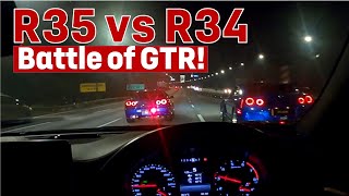 700HP GTR R35 vs 600HP GTR R34. HUGE FLAMES & LOUD EXHAUST! 4K VIDEO GOPRO 8 HERO BLACK