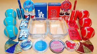 LA Dogers vs Boston Red Sox SLIME With 3D Printing ♥Mixing Blue & Red Eyeshadow ♥Satisfying MLB ASMR