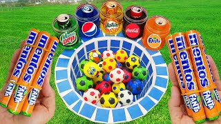 Experiment: Football, M&M Sugar vs Pepsi Cola of Fanta vs Soda Mtndew Coca Cola & Mentos İn The Pool