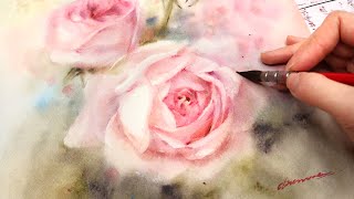 How to paint Pink Roses With A Darker Background In Watercolor