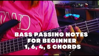 Bass passing notes for beginner 1, 6, 4, 5 chords