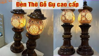 Siêu phẩm ĐÈN THỜ GỖ GỤ + SỨ cao cấp hoa văn tinh xảo 4 mặt