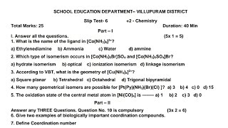 12th chemistry slip test 6 2024 Question Paper Villupuram District