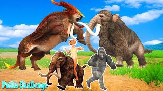 Mammoth vs Bull vs Gorilla Fight Woolly Mammoth Saved By Mammoth Elephant and Patila