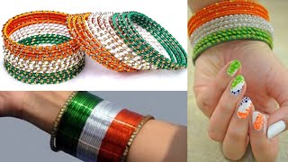 Indian Independence Day Special Tricolor Bangle Designs. Orange ,White and Green Tricolor Bangles .