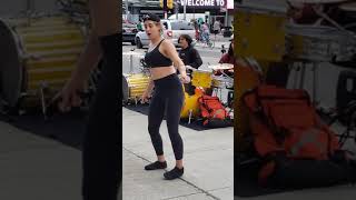 Band and dancer performing outside Eaton Centre, July 16, 2021