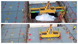 LOADING a little BABY BOAT below DECK🏗🚢 #crane #ship #machine #truck #operator #evolution