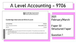 A Level Accounting February March 2021 Paper 32 9706/32 Question 1