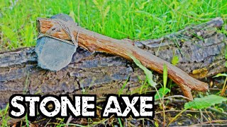 How To Make A Stone Axe With Only A Stick,Rock,String & Knife.