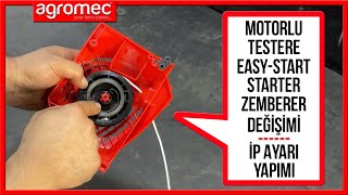 AG-55Y MOTORLU TESTERE EASY-START STARTER ZEMBEREK DEĞİŞİMİ VE İP AYARI YAPIMI