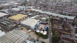 Drone view of  A406, Welsh harp reservoir & Neasden