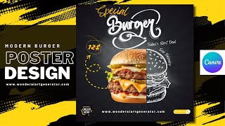 Canva Tutorial Advanced | Graphic Design | Modern Burger Poster Design 🍔⚡ | Canva Tutorial