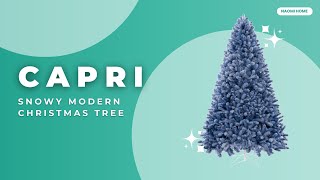 Trendy Color Schemes for Holiday Decorating ✨: Naomi Home | Capri Snowy Modern Christmas Tree.