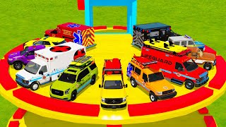 TRANSPORTING POLICE CARS, RESCUE & LIFEGUARD VEHICLES TO THE PLATFORM! Farming Simulator 22