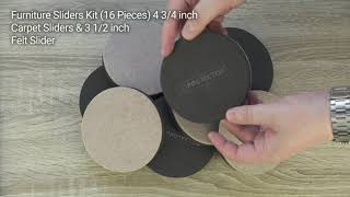 Furniture Sliders Kit 16 PCS 3 1/2" Carpet Sliders & Felt Sliders - Move your furniture Easily!