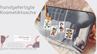 handgefertigte Kosmetiktasche Make-Up-Tasche grau bunt personalisierbar