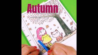 Autumn Coloring Fun for Kids | Little Girl, Cat & Falling Leaves #coloringforkids  #coloringfun