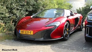 Red McLaren 650S Spider, a blue Lotus Evora and a yellow Corvette