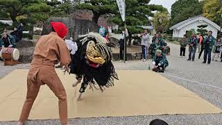 Lion dance with 2 clowns at the Himeji Castle Festival 2023(at the entrance area)