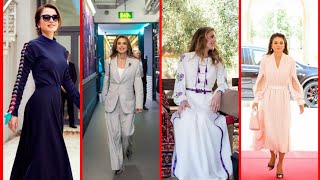 Queen Rania regal royal dresses design #royalfamily