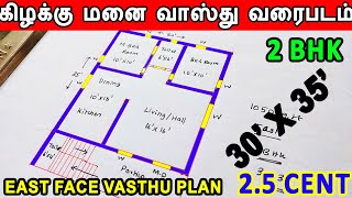 2.5 cent house plan | 2BHK house plan | east facing plan | 1050 Sq.ft house plan | 30*35 house plan