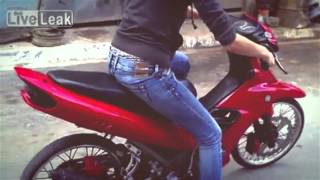 EPIC FAIL Girl crashes motorcycle