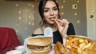 Asmr|| Juicy Burger & fries with cheesy mozzarella sticks mukbang🍔🍟(up-close cupped eating sounds)