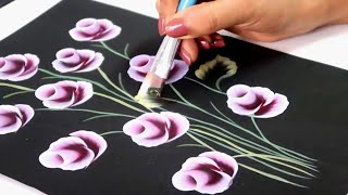 #howtopaint #onestrokepainting design|#rosepainting|Quick & Easy #acrylicpainting| #stepbystep