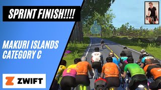 Sprinting Too Early After an Uphill Sufferfest // Category C Zwift Race // Flatland Loop