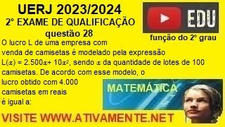 questão 28 UERJ 2 exame de qualificação  2023 2024   função do 2grau