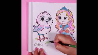 Fun Coloring For Kids |Princess & a Big Bird Coloring Page by Lily Grace| Coloring Tutorial For Kids