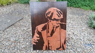 Peaky blinders character on plywood scroll saw project..