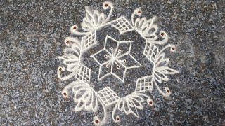 Easy Rangoli design simple design kollam /Simple Rangoli Design with Beautiful Colours and Dots 9x5