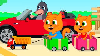 Familia de Gatos - Carreras De Trenes Dibujos Animados Para Niños