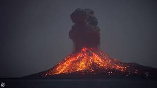 Incredible Krakatoa volcano eruptions at night  anak krakatau