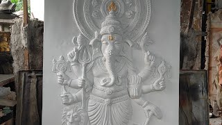 Ganesh fibre wall mural Large size home decor elevation design relief mural art