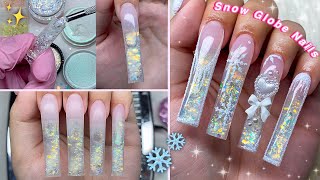 SNOW GLOBE POLYGEL NAILS! HOW TO DO SNOW GLOBE NAILS & WINTER NAIL ART | Nail Tutorial