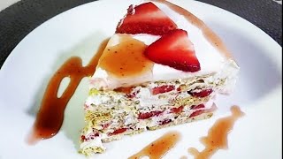 قناة بنت عفرين.كيك بنكهة الفريز.حلى بارد بالفريز.تحليات شهر رمضان.cold dessert.الحلقة 58