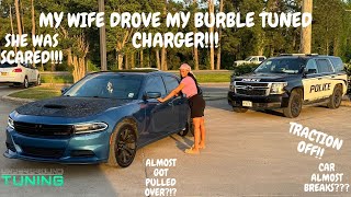 I LET MY WIFE DRIVE MY UNDERGROUND TUNED CHARGER!!! - CRAZY BURBLES!!! SHE ALMOST BROKE MY CAR?!?!