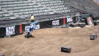 X Games 15: Nate Adams practicing Lazy Boy Backflip