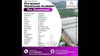 10,000SQ FT MMRDA APPROVED PEB STRUCTURE PRE-LEASED WAREHOUSE AVAILABLE FOR INVESTMENT IN BHIWANDI