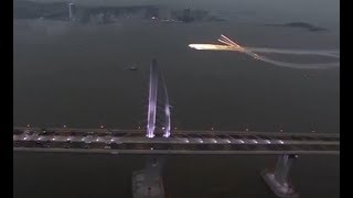 Driverless car, drone, Stunning show in Hongkong-Zhuhai-Macau Bridge during the Spring Festival