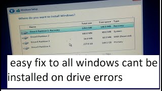 Fix windows cannot be install on this drive error