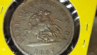 1857 🇨🇦 BANK OF UPPER CANADA 🇨🇦 BANK TOKEN ONE PENNY 🪙 💰 👍 👌 😃