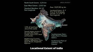 Geography Mapping : Indian Geography : India's Location and Size